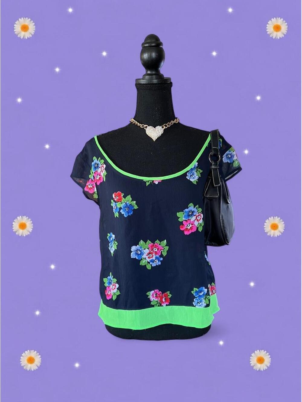 Vintage Y2K Hollister Floral Sheer Boho Fairycore Button Back Top size medium 💙